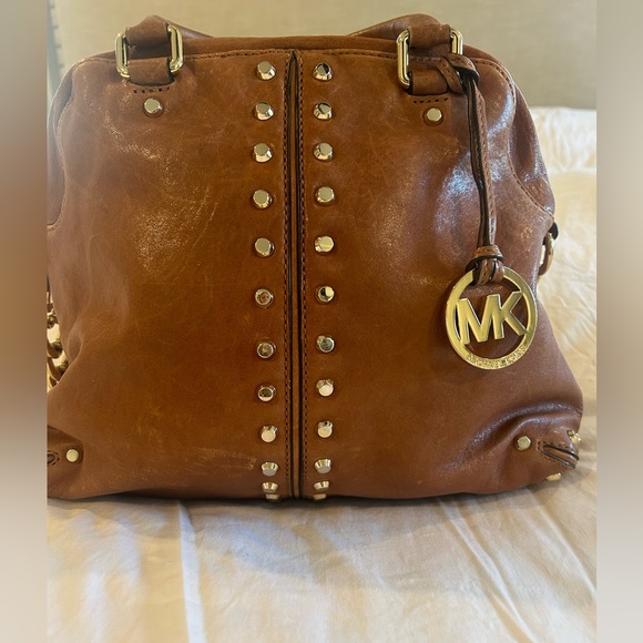 Michael Kors Uptown Astor Studded WALNUT Leather Large Satchel Bag - Picture 11 of 13